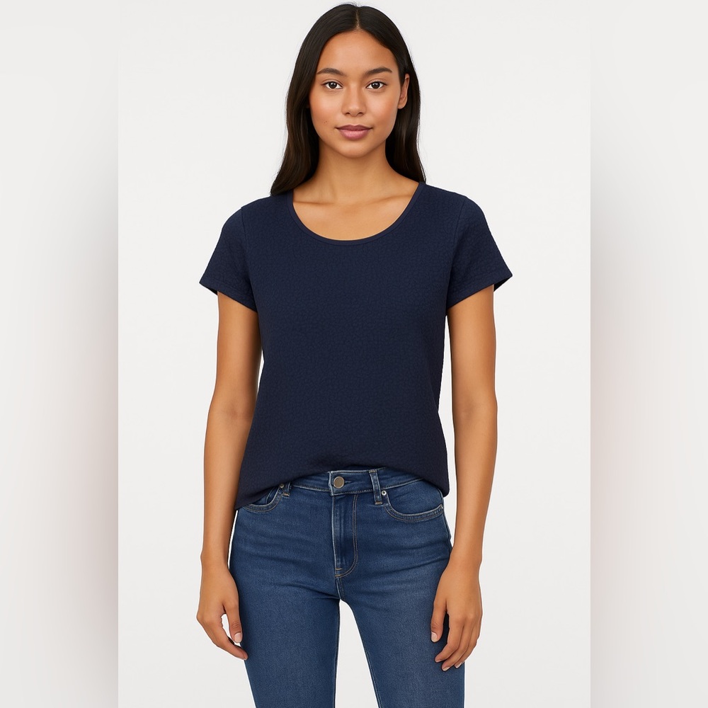 Ann Taylor Textured Navy Blue Tee Shirt Size Small